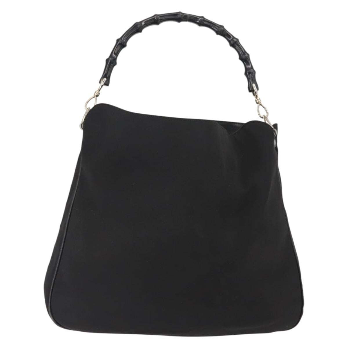 Gucci Vintage Bamboo Handle Open Hobo Nylon Black Nylon Tote Bag Bag (Pre-Owned)