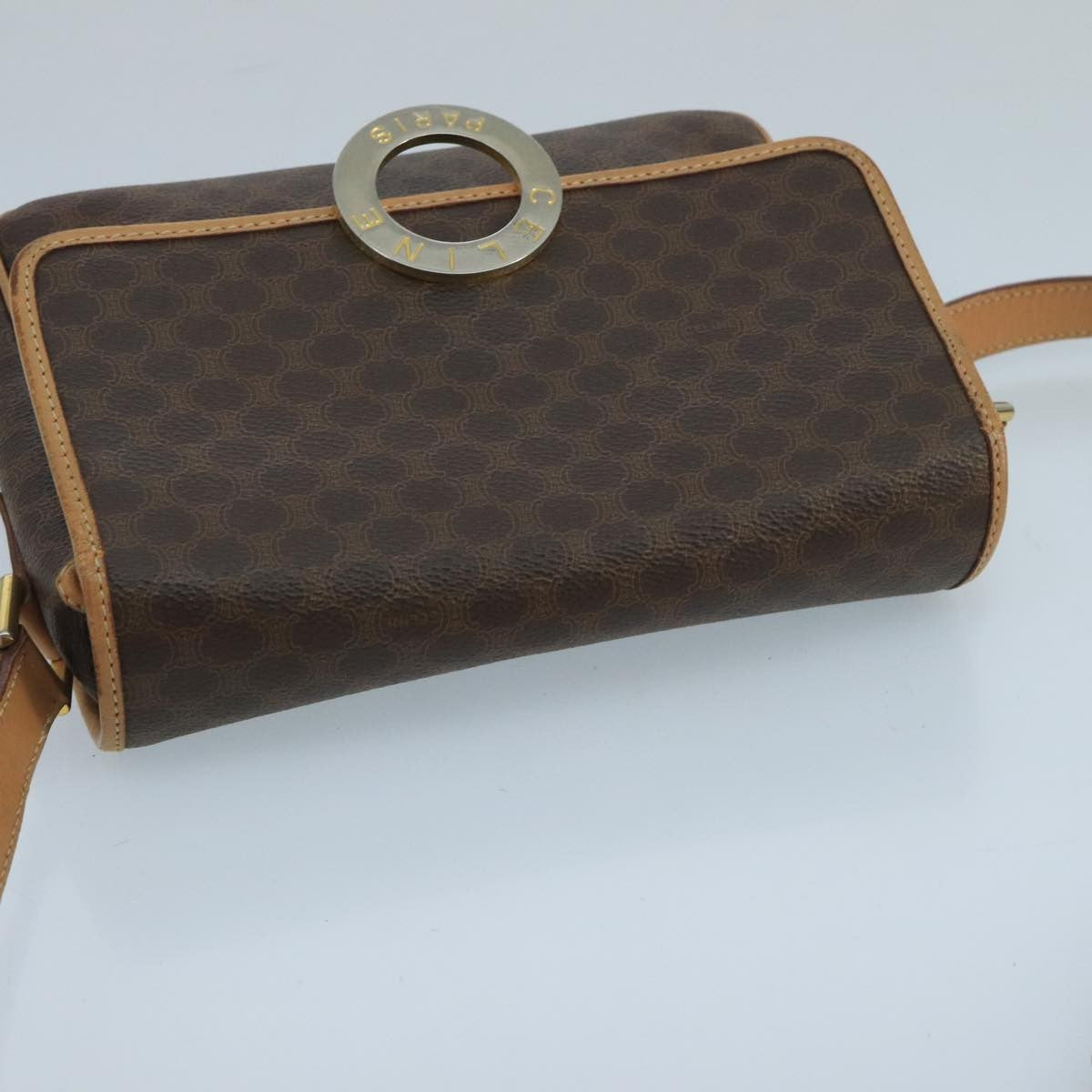 Celine Vintage Macadam Circle Logo Shoulder Bag Canvas And Leather Brown Canvas Shoulder Bag Bag (Pre-Owned)