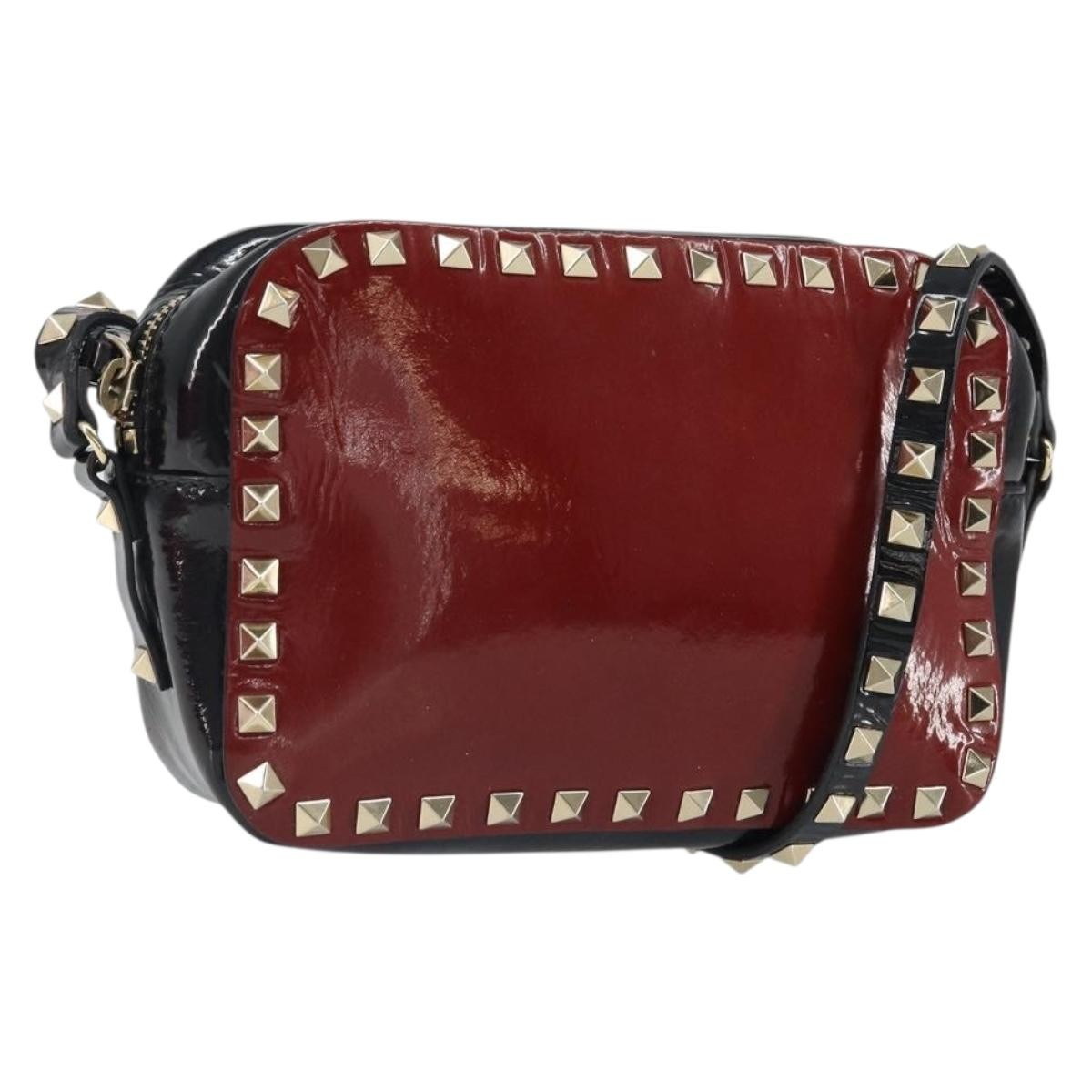 Valentino Garavani Rockstud Chain Camera Crossbody Bag Patent Leather Red Patent_Leather Clutche & Pouche Bag (Pre-Owned)