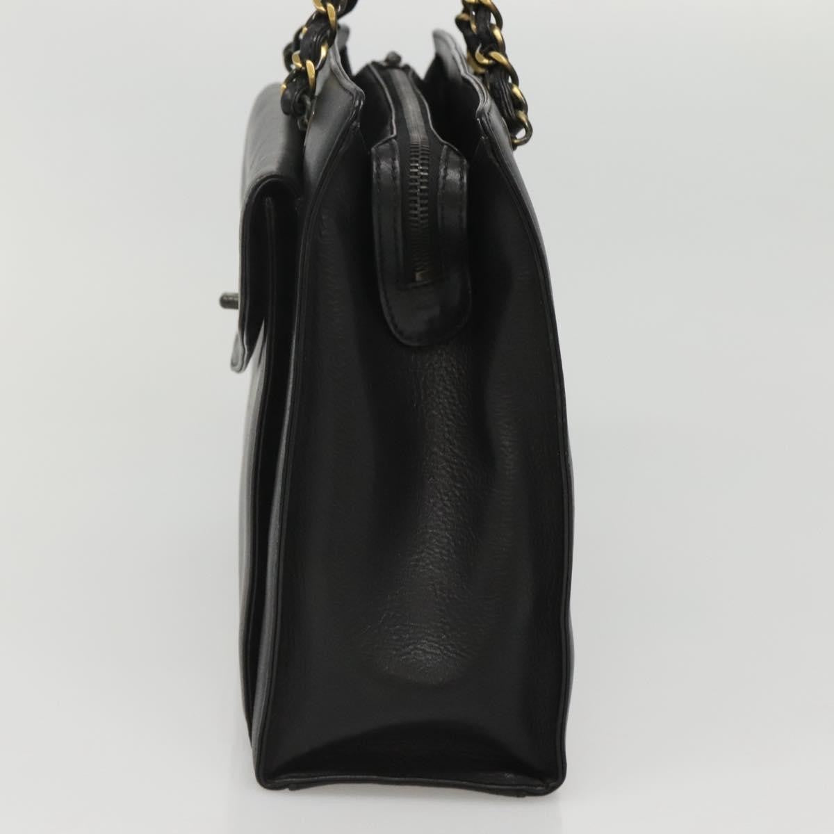 Chanel Vintage Front Pocket Chain Tote Leather Black Leather Shoulder Bag Bag (Pre-Owned)