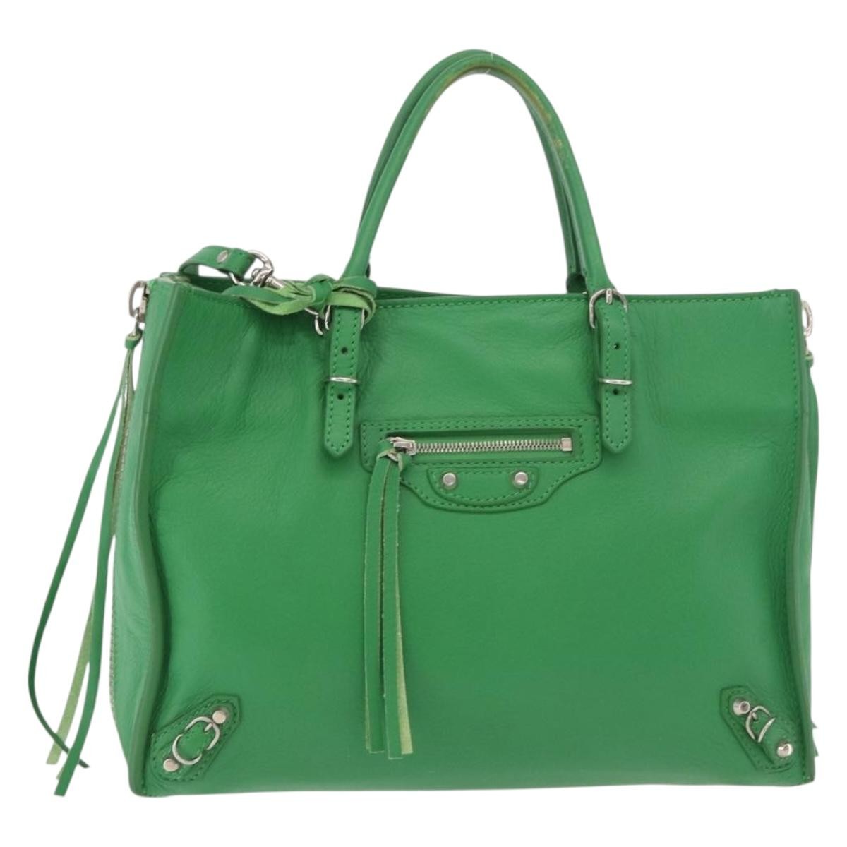 Balenciaga Papier Flap Tote Leather Green Leather Tote Bag Bag (Pre-Owned)