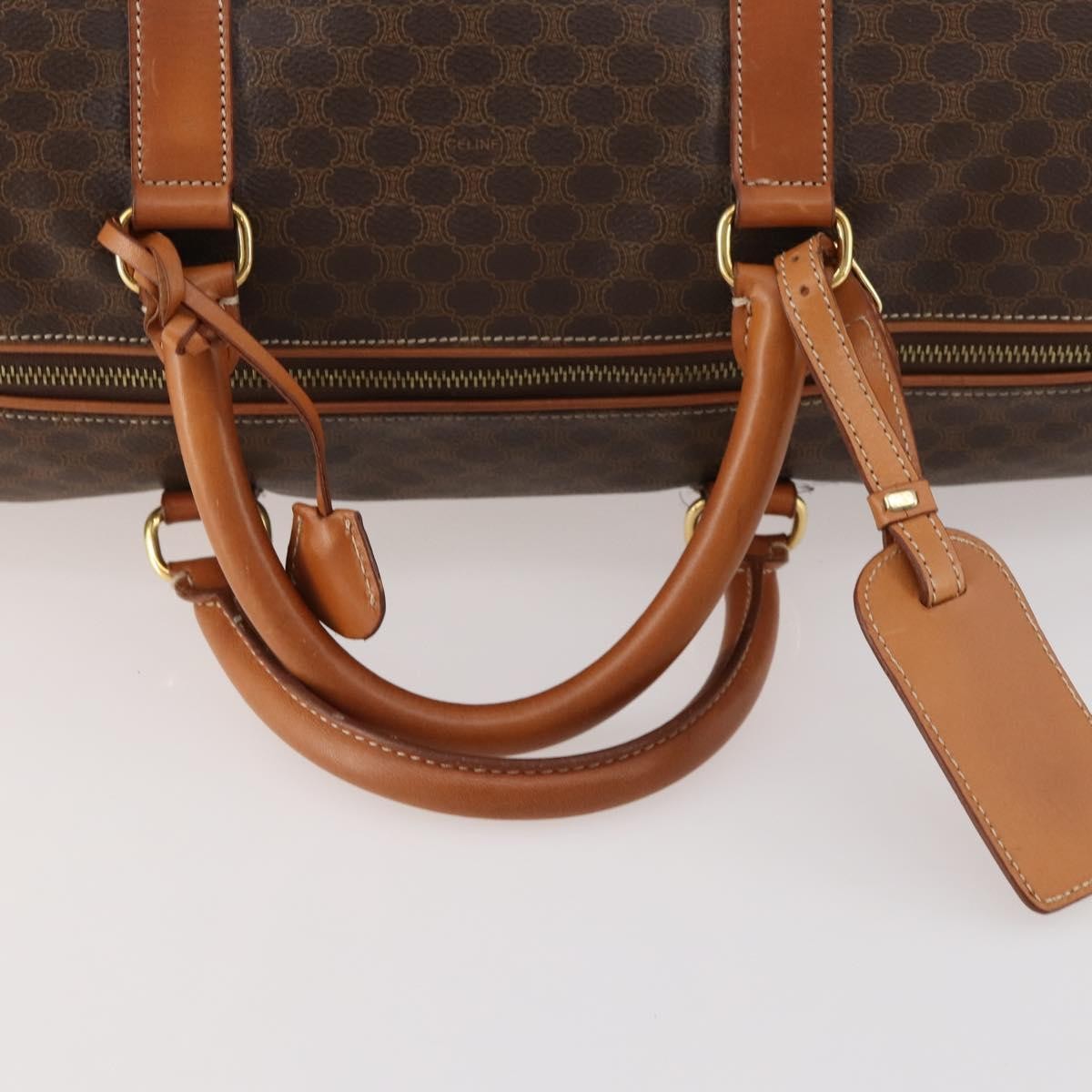 Celine Vintage Duffle Bag Canvas And Leather Brown Canvas Travel Bag Bag (Pre-Owned)