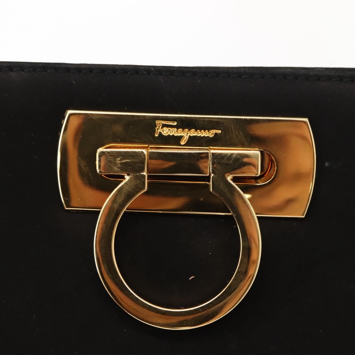 Salvatore Ferragamo Vintage Gancini Chain Shoulder Bag Suede Black Suede Shoulder Bag Bag (Pre-Owned)