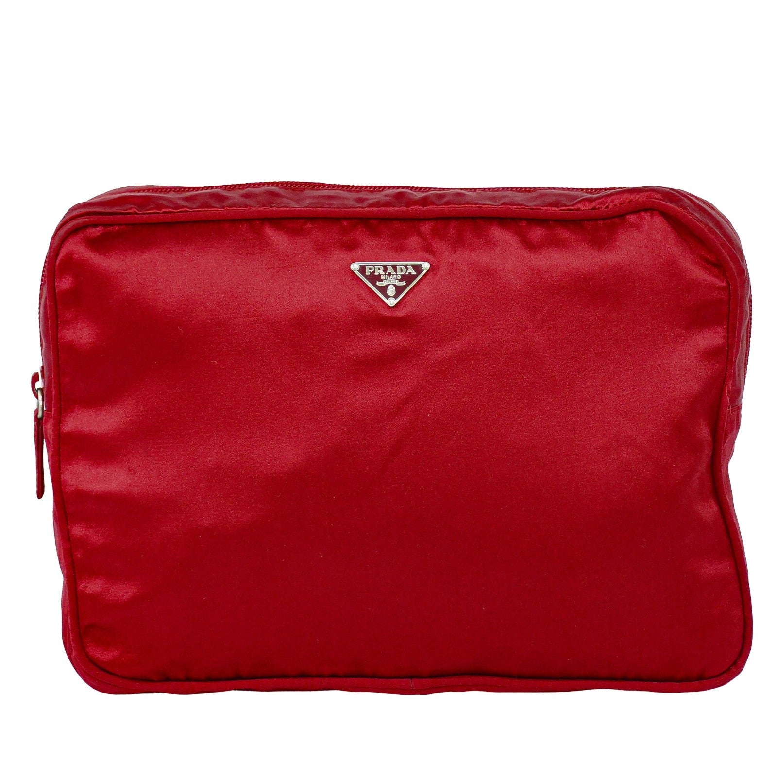 Prada Zip Around Toiletry Bag Silk Red Satin Clutche & Pouche Bag (Pre-Owned)