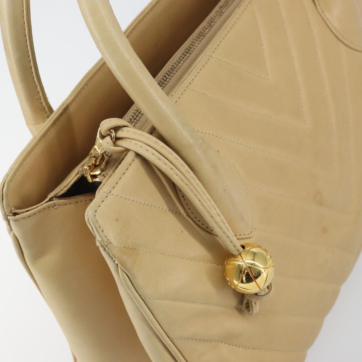 Chanel Vintage Convertible Tote Chevron Lambskin Beige Leather Tote Bag Bag (Pre-Owned)