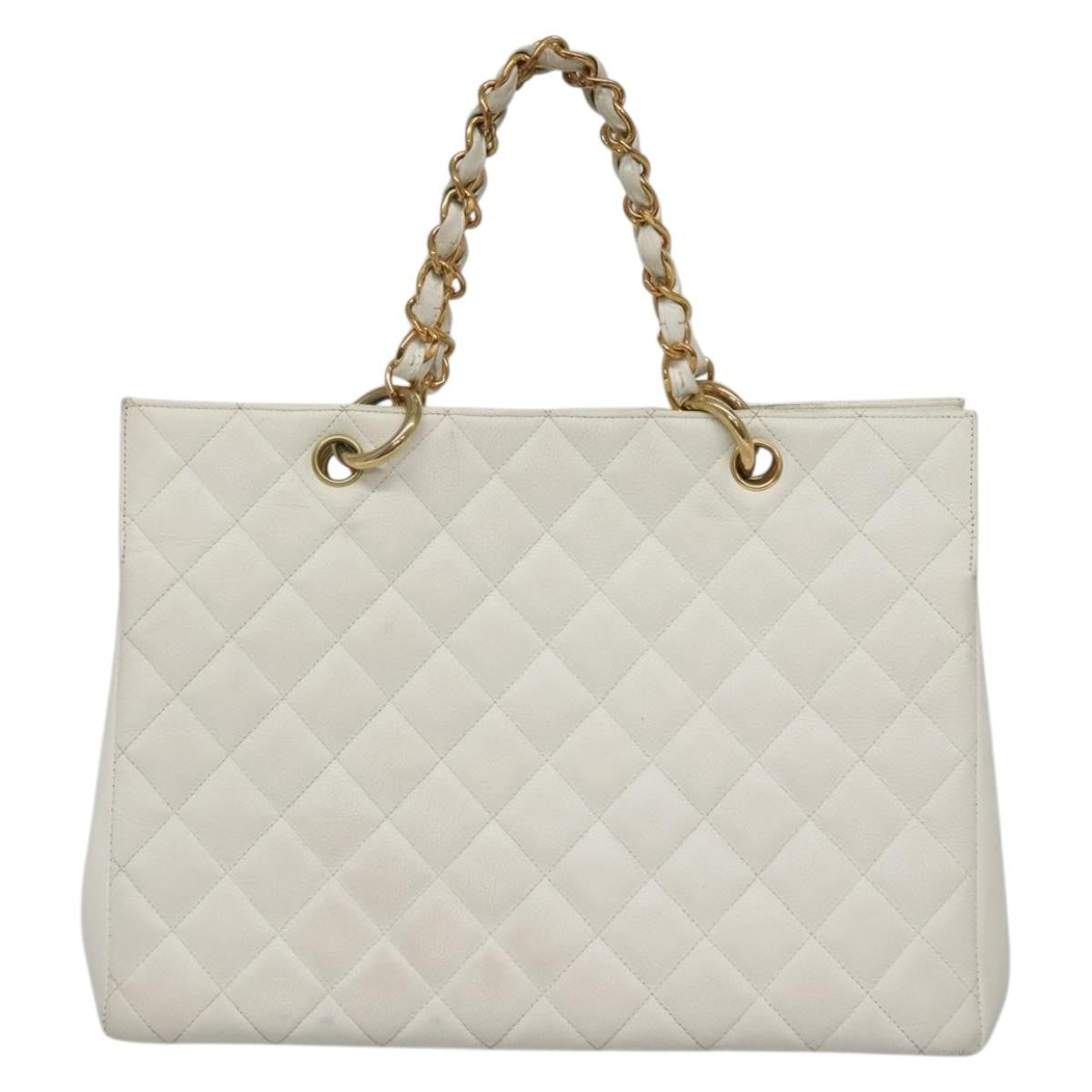 Chanel Vintage Grand Shopping Tote Quilted Caviar White Leather Bag (Pre-Owned)
