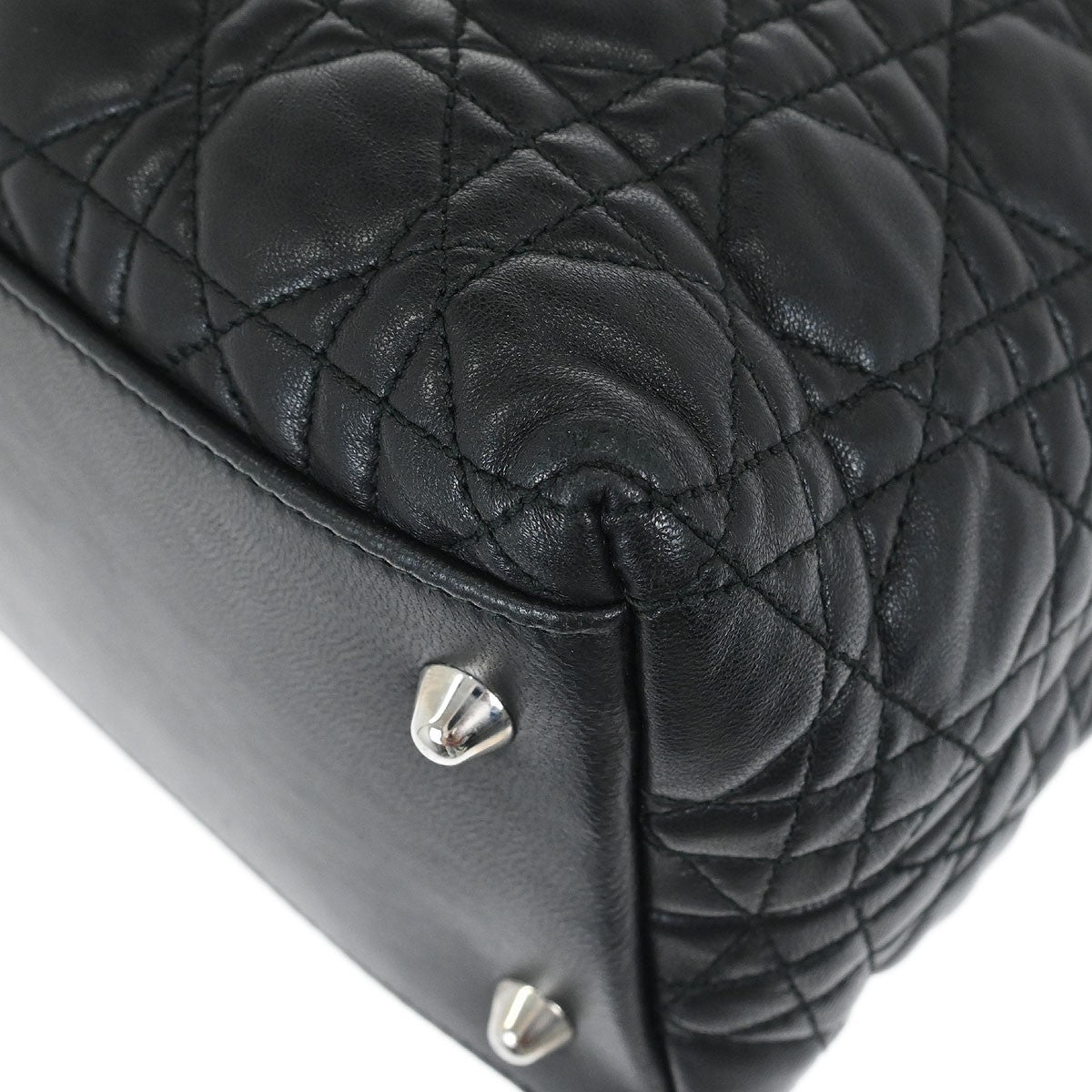Christian Dior Vintage Lady Dior Bag Cannage Quilt Lambskin Black Leather Handbag (Pre-Owned)