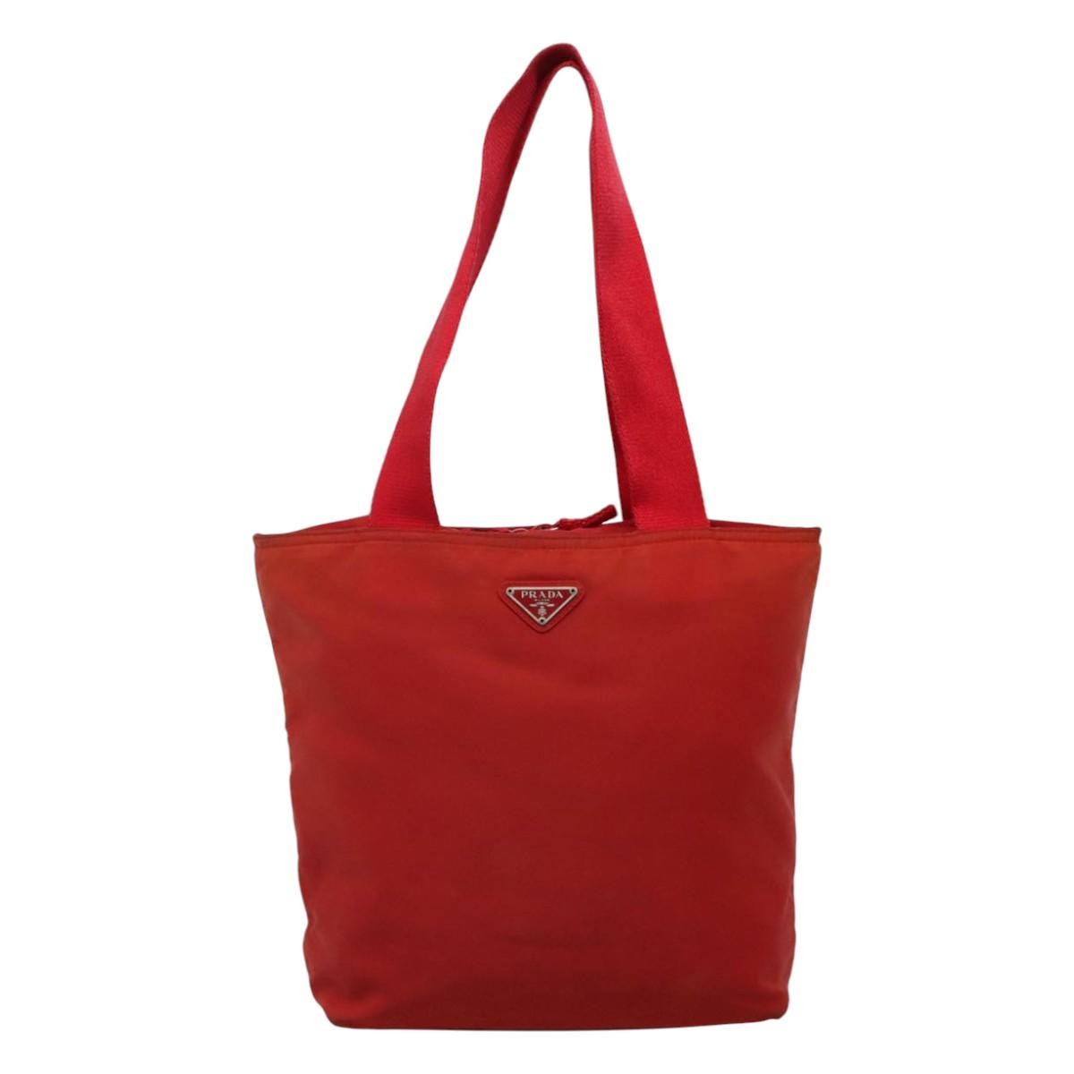 Prada Vintage Zip Tote Tessuto Red Nylon Tote Bag Bag (Pre-Owned)