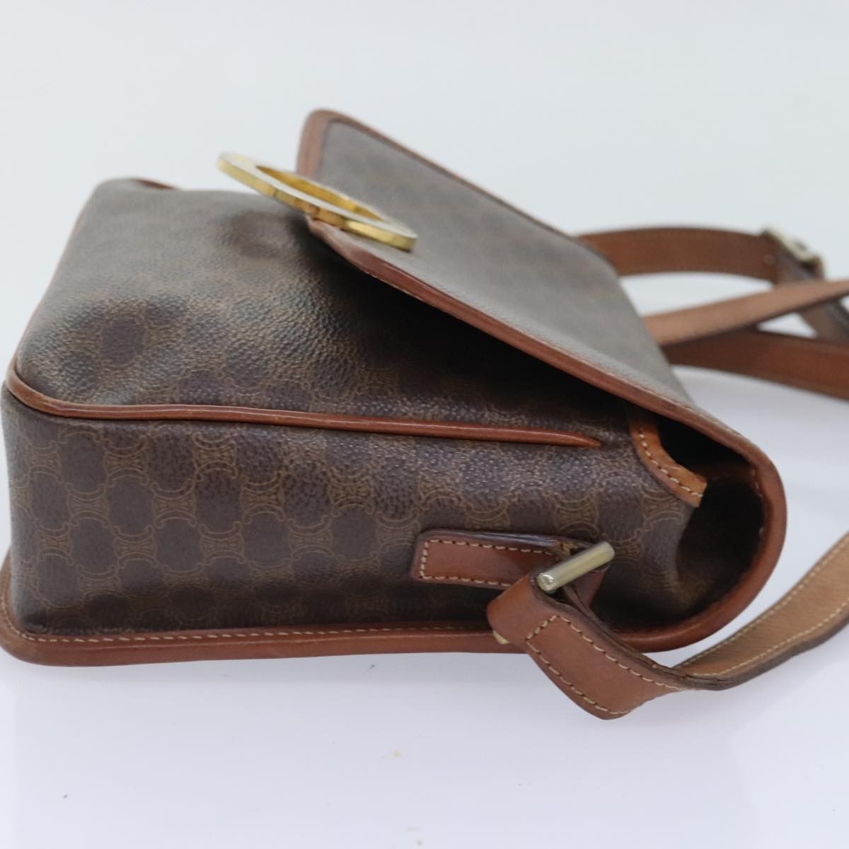 Celine Vintage Macadam Circle Logo Shoulder Bag Canvas And Leather Brown Canvas Shoulder Bag Bag (Pre-Owned)