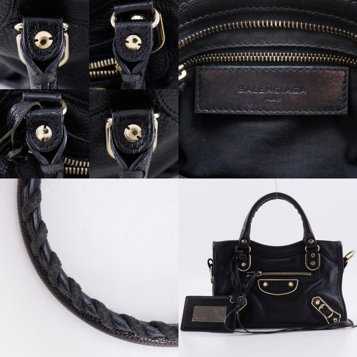 Balenciaga City Classic Metallic Edge Bag Leather Black Leather Handbag (Pre-Owned)