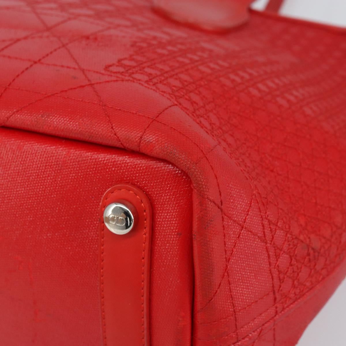 Christian Dior Panarea Tote Printed Cannage Quilt Canvas Red Canvas Tote Bag Bag (Pre-Owned)