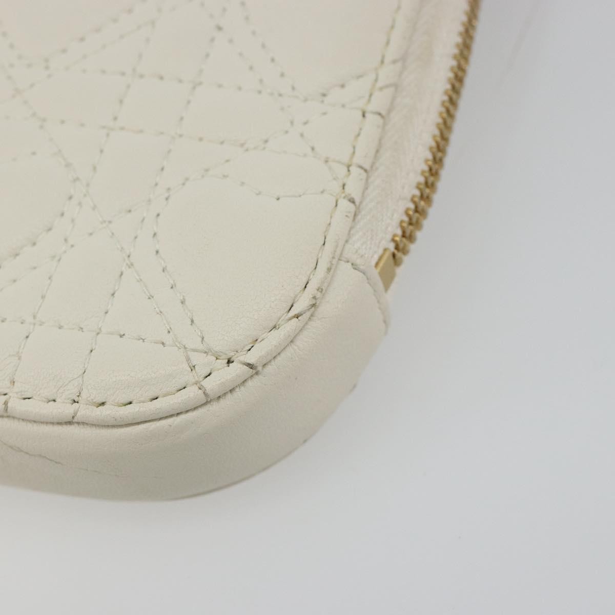 Christian Dior Lady Dior Phone Holder On Chain Cannage Quilt Lambskin White Leather Shoulder Bag Bag (Pre-Owned)
