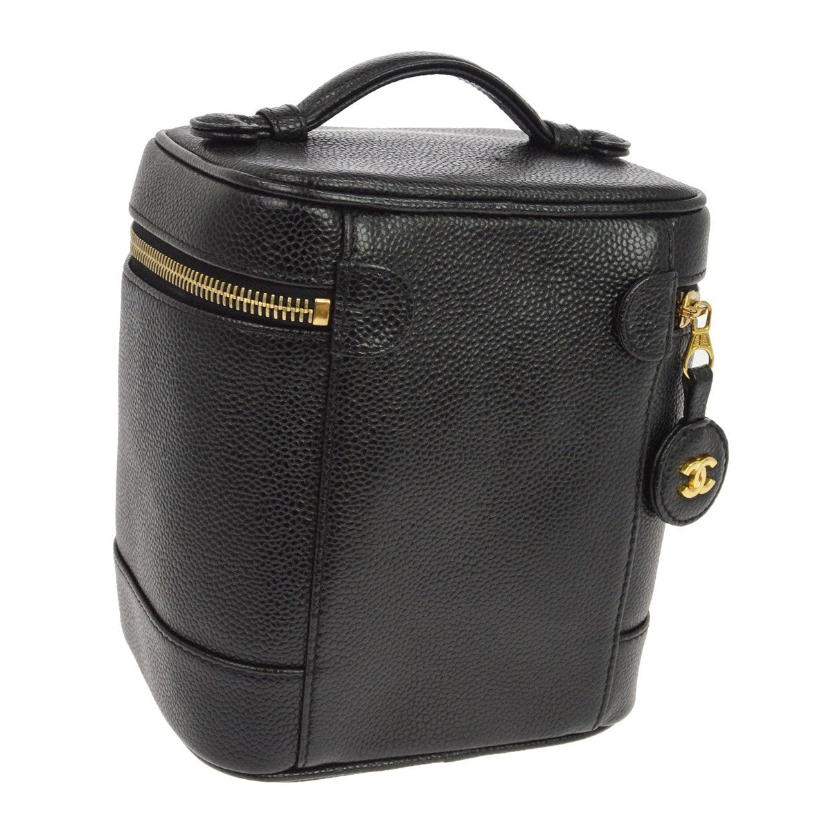 Chanel Vintage Timeless Cosmetic Case Caviar Black Leather Handbag (Pre-Owned)