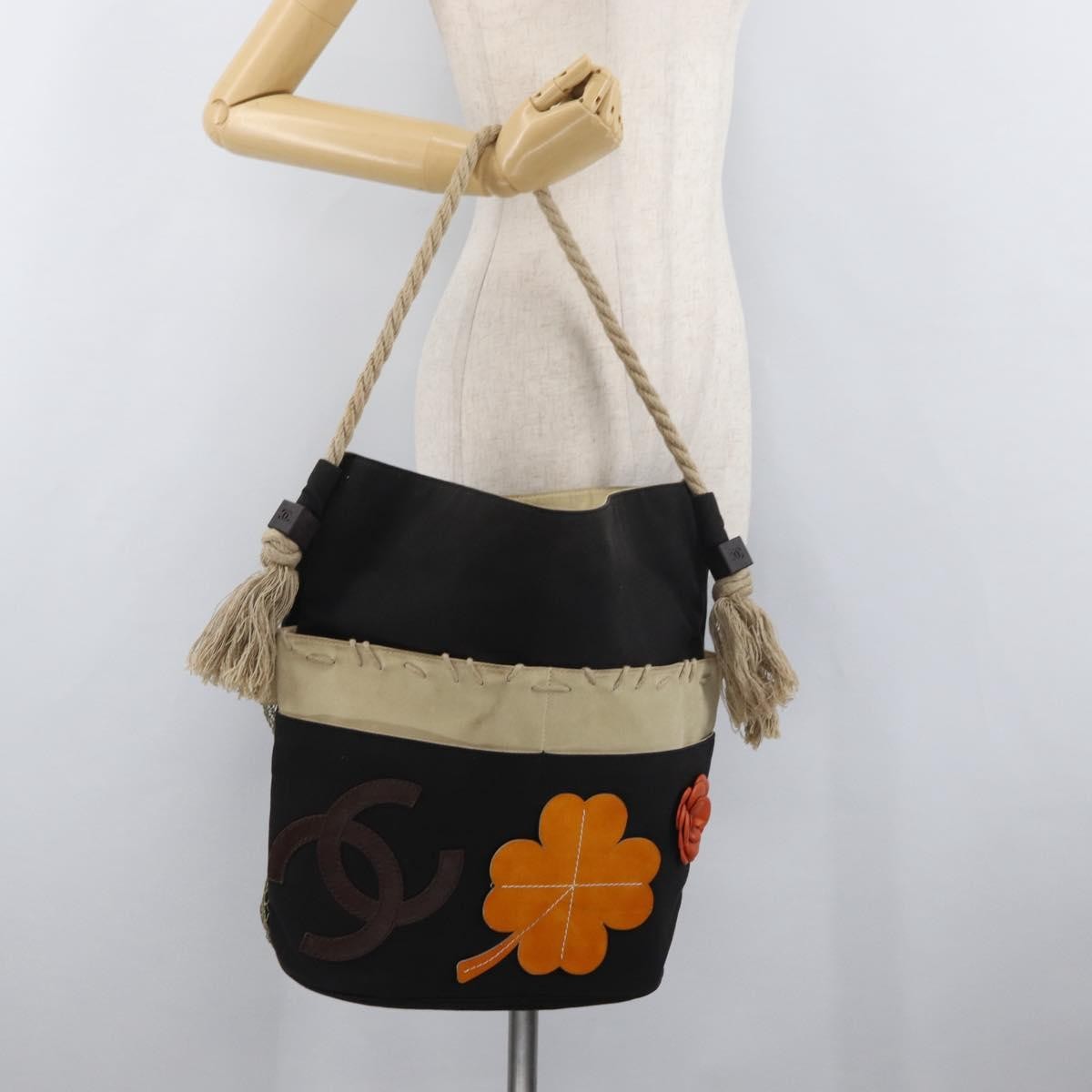 Chanel Camellia Shoulderbag Canvas Black Canvas Shoulder Bag Bag (Pre-Owned)