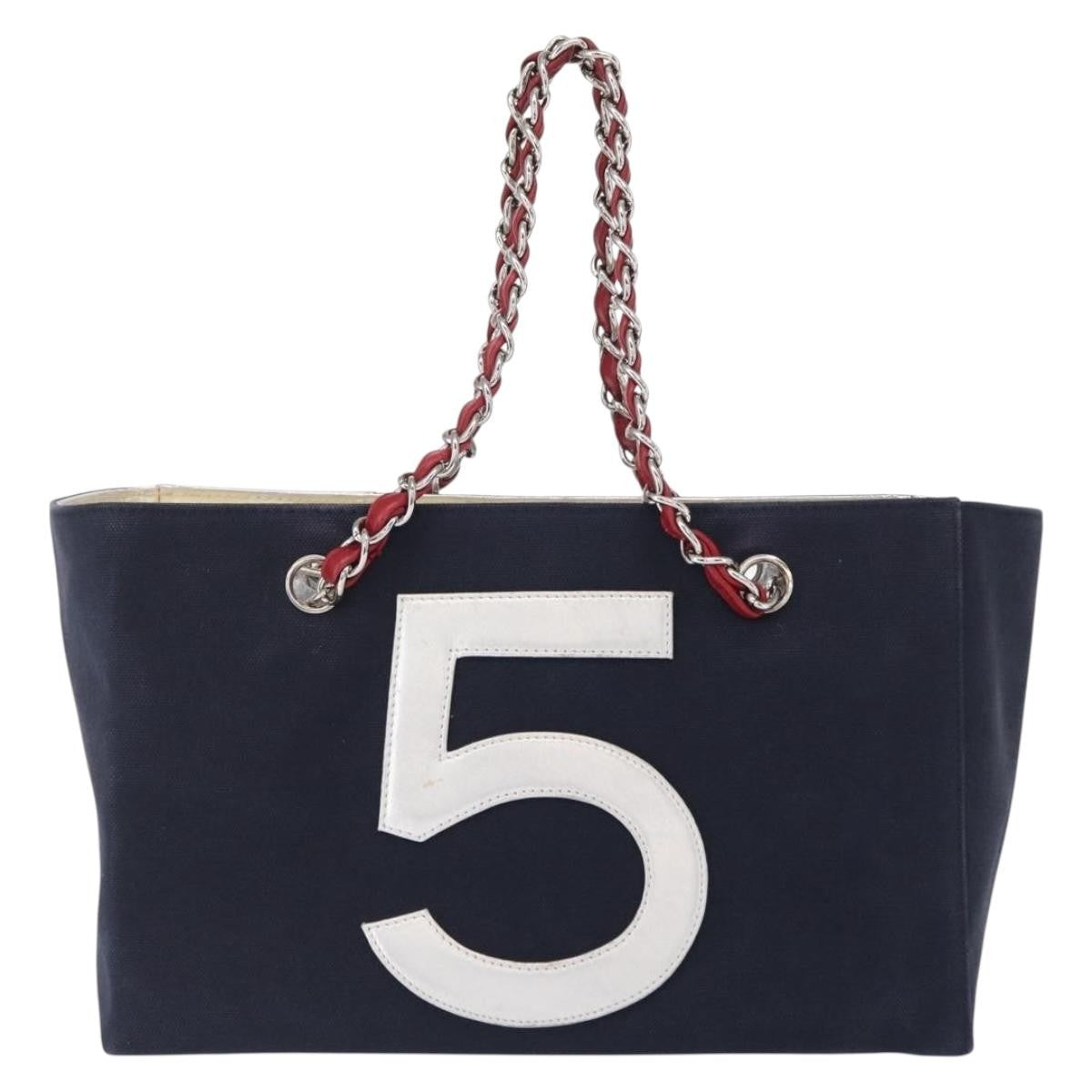 Chanel No.5 Tote Canvas And Leather Navy Canvas Tote Bag Bag (Pre-Owned)