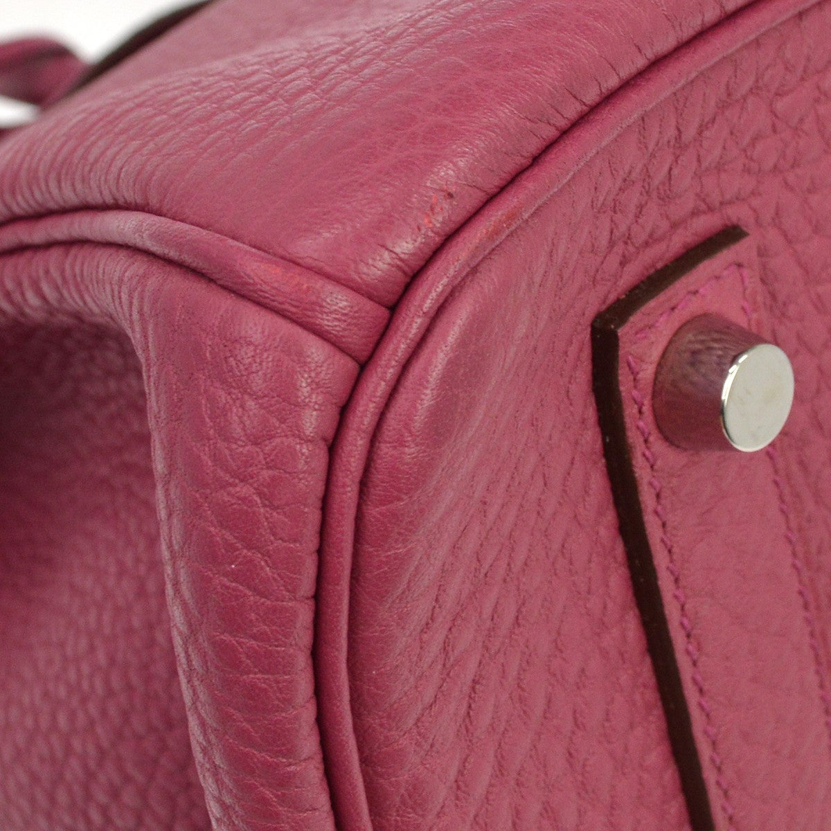 Hermes Birkin Handbag Pink Togo With Palladium Hardware Blue Leather Handbag (Pre-Owned)