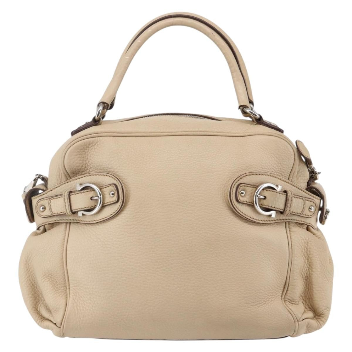 Salvatore Ferragamo Gancini Handbag Leather Beige Leather Shoulder Bag Bag (Pre-Owned)