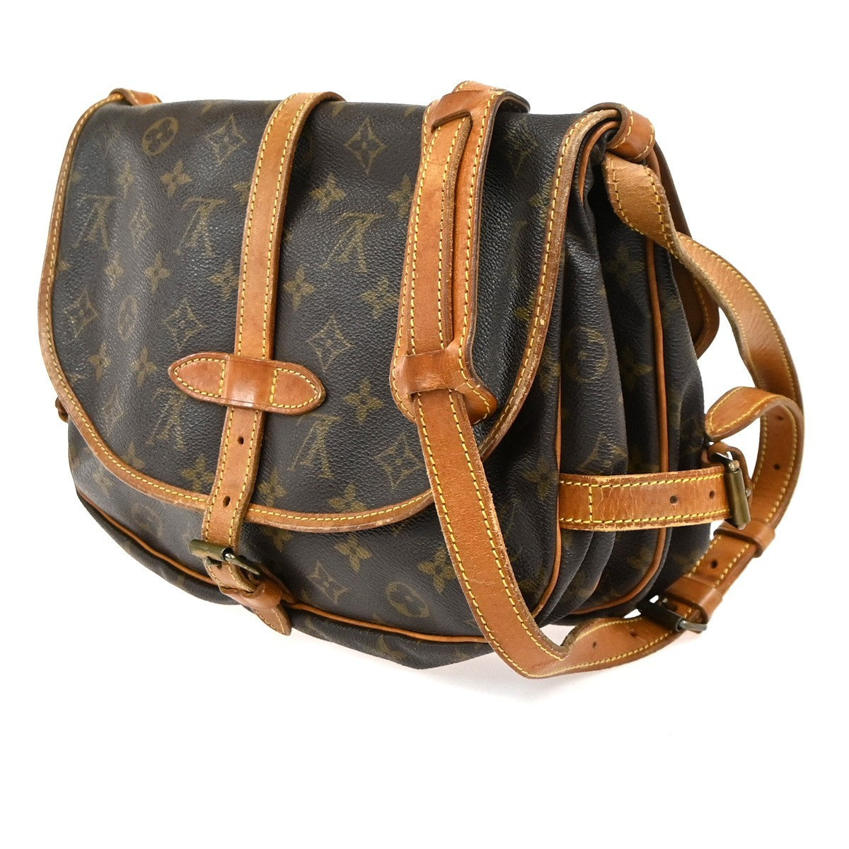 Louis Vuitton Saumur Handbag Monogram Canvas Brown Canvas Shoulder Bag Bag (Pre-Owned)