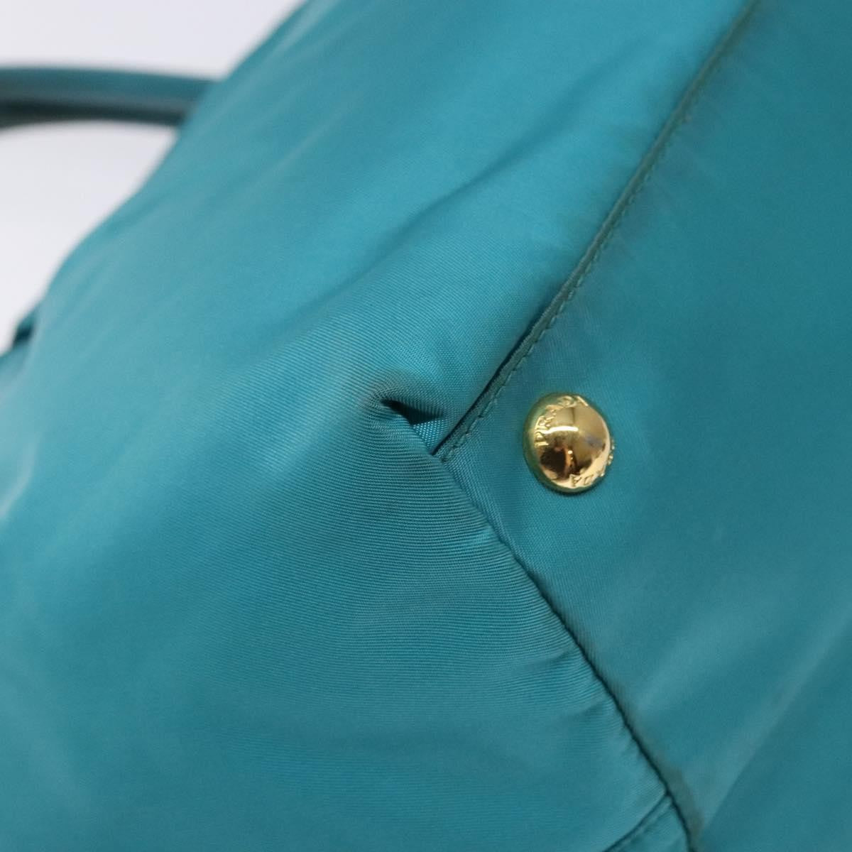 Prada Logo Bow Tote Tessuto With Leather Turquoise Nylon Bag (Pre-Owned)