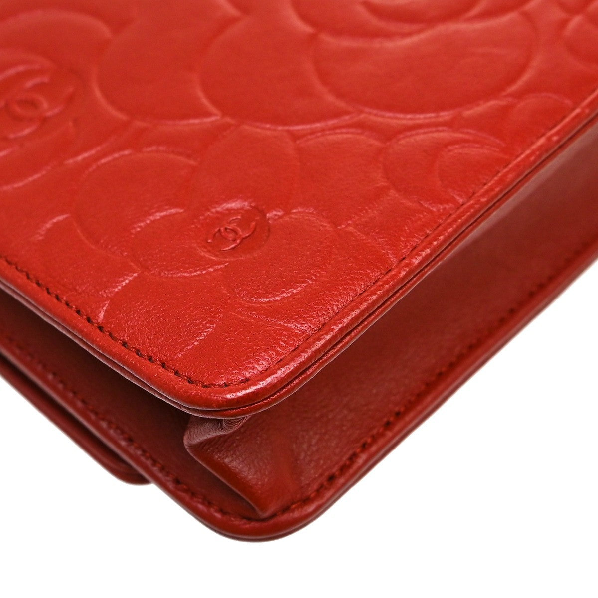 Chanel Wallet On Chain Camellia Lambskin Red Leather Clutche & Pouche Bag (Pre-Owned)