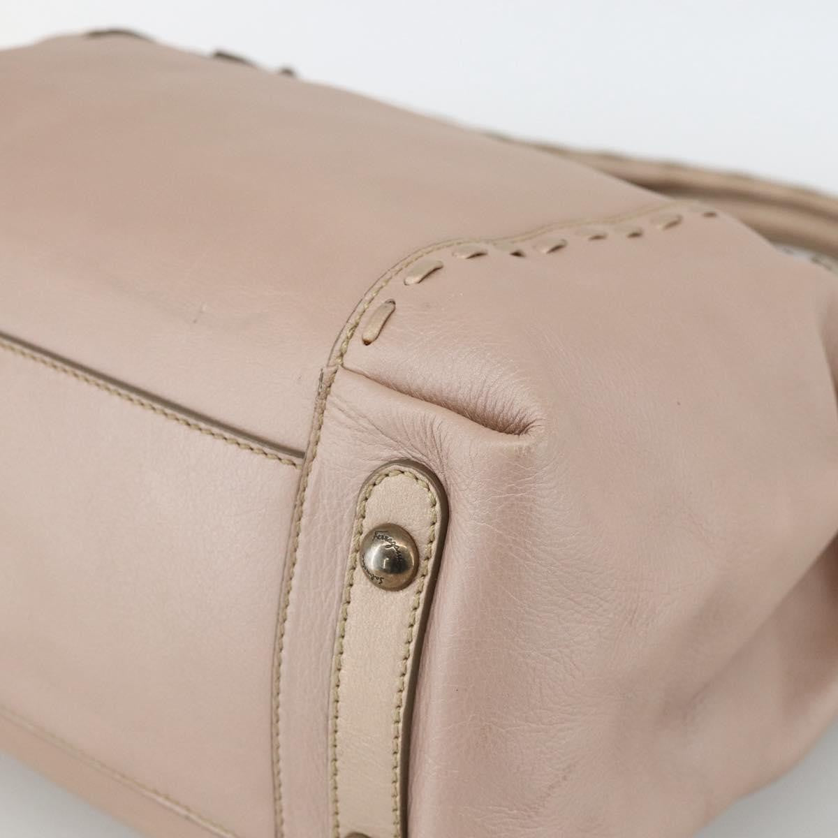 Salvatore Ferragamo Gancini Handbag Leather Beige Leather Handbag (Pre-Owned)