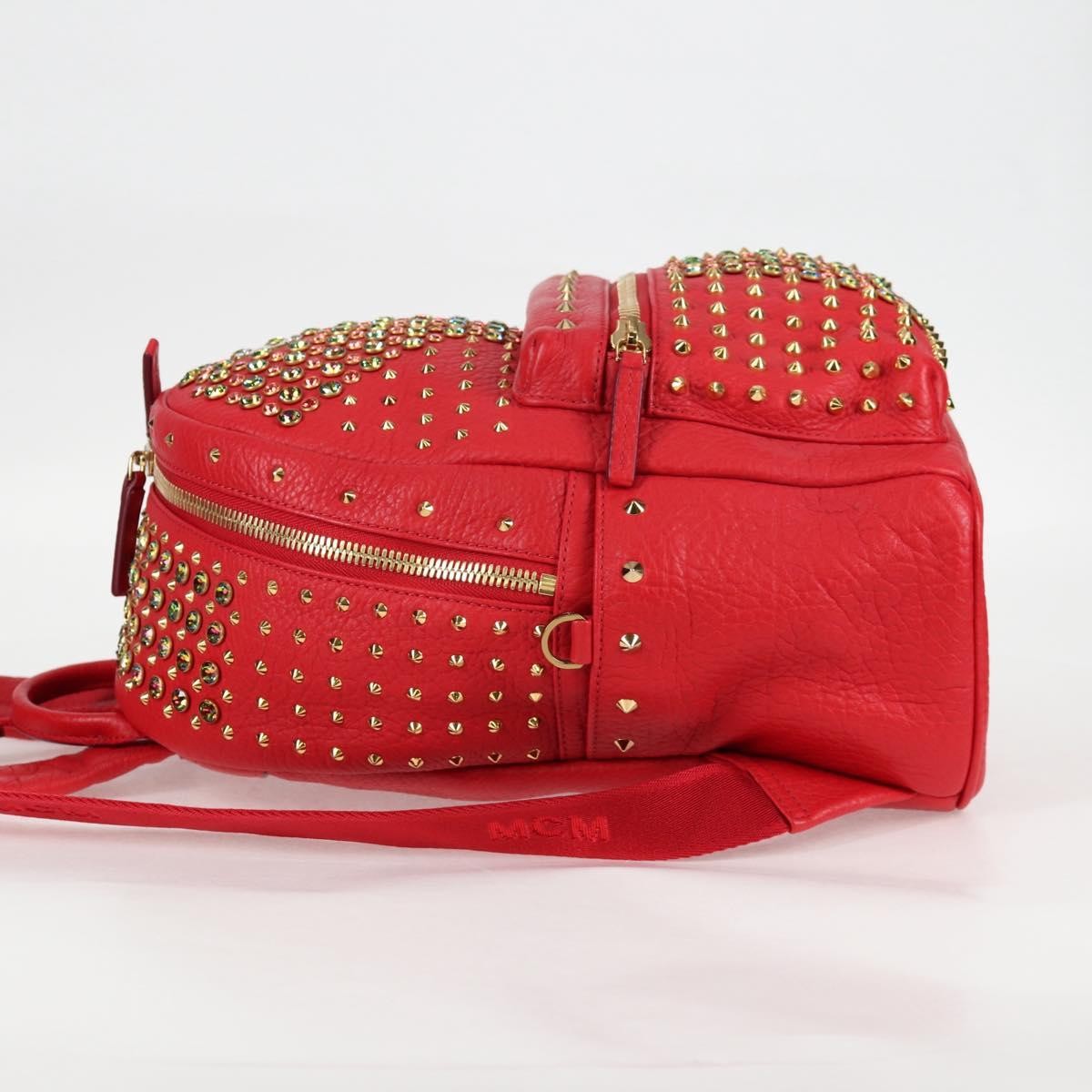 MCM Vintage Vicetos Backpack Leather Red Leather Backpack Bag (Pre-Owned)
