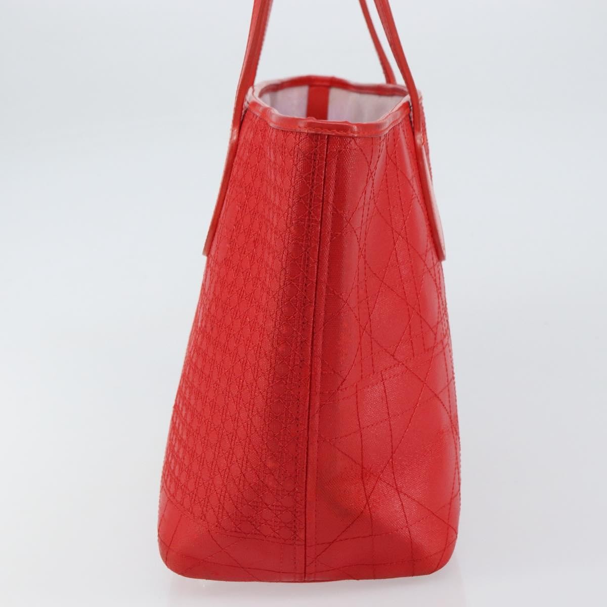 Christian Dior Panarea Tote Printed Cannage Quilt Canvas Red Canvas Tote Bag Bag (Pre-Owned)