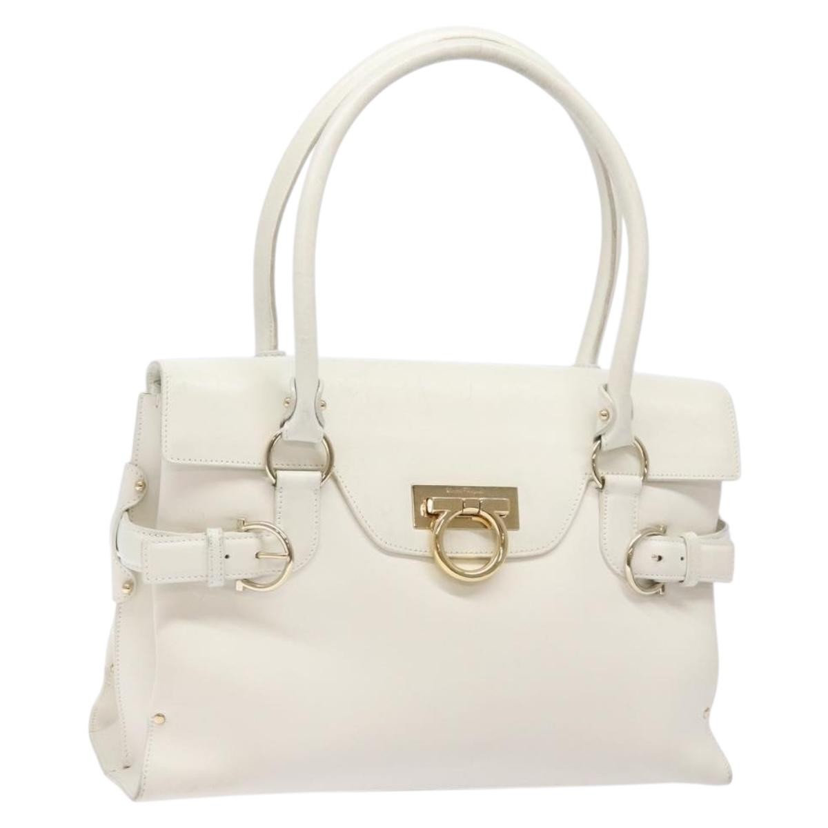 Salvatore Ferragamo Virna Satchel Leather White Leather Handbag (Pre-Owned)