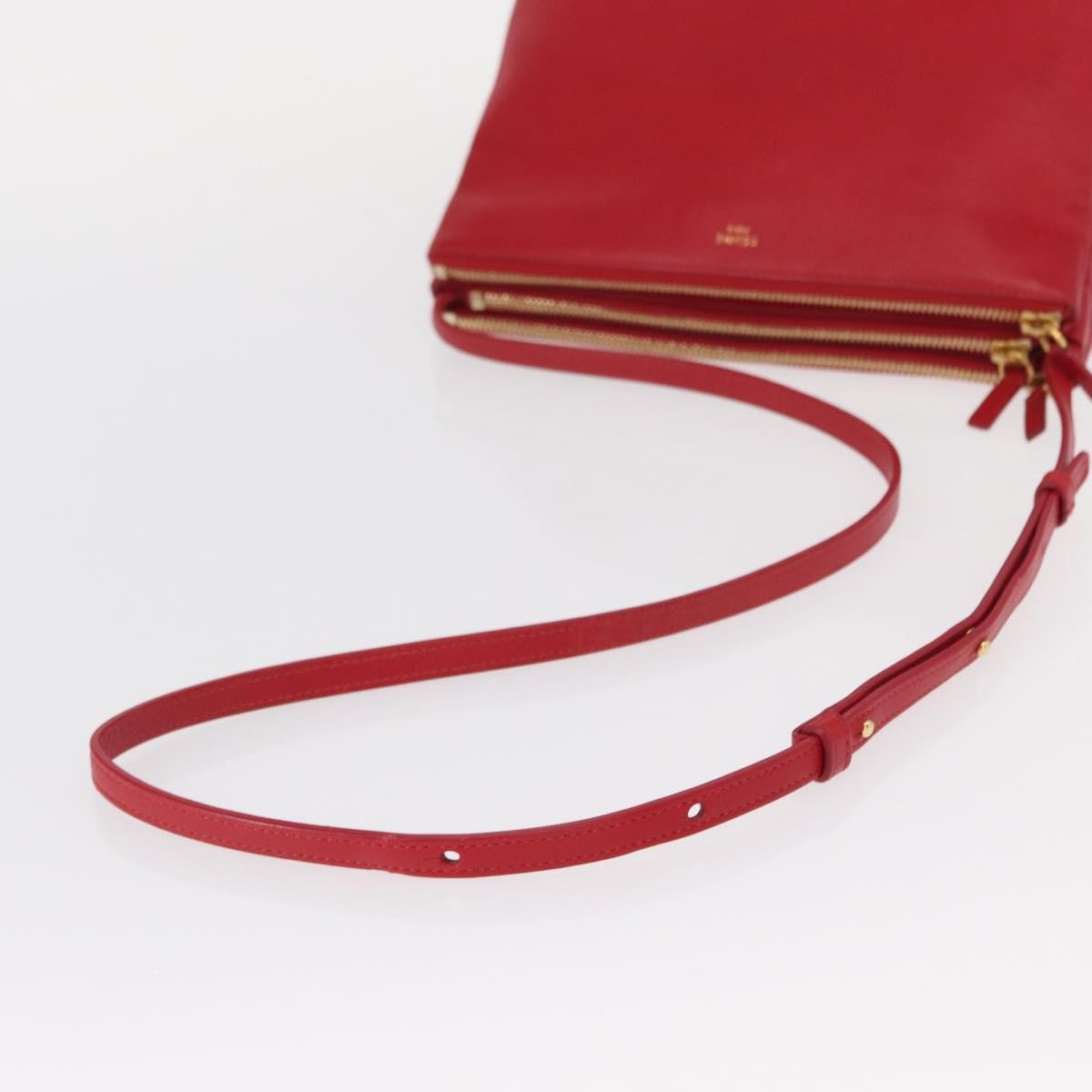 Celine Trio Crossbody Bag Leather Red Leather Shoulder Bag Bag (Pre-Owned)