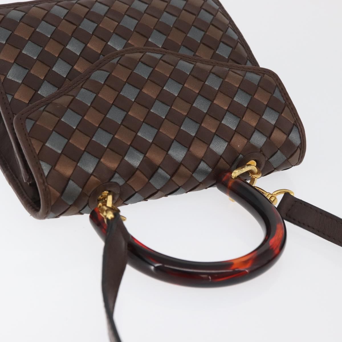 Bottega Veneta Intrecciato Handbag Leather Brown Leather Handbag (Pre-Owned)