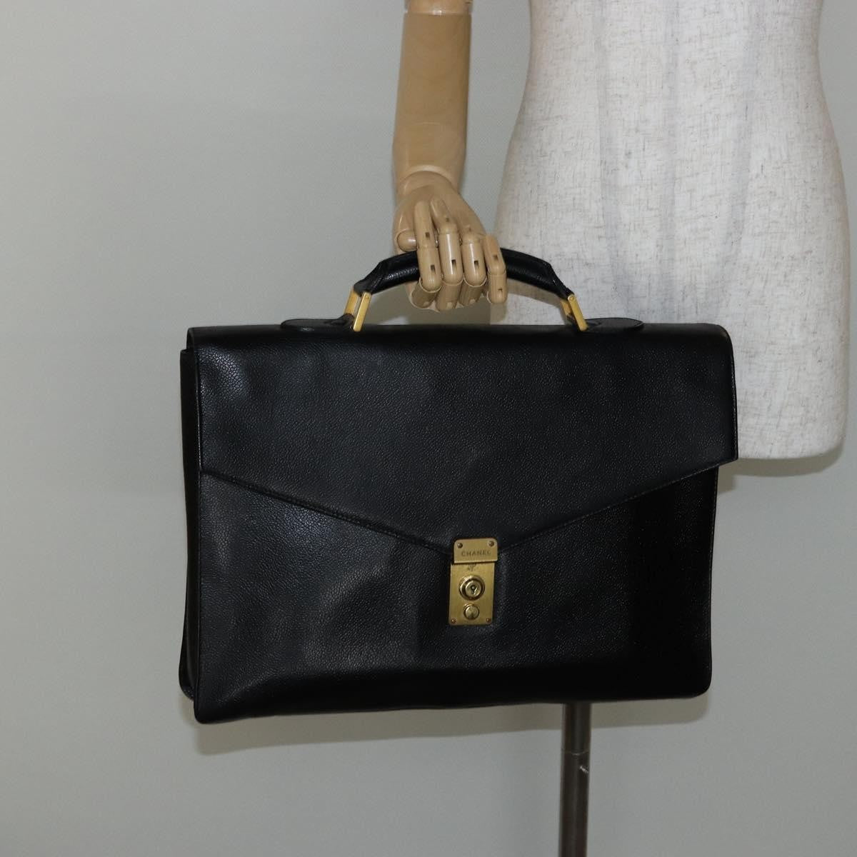 Chanel Vintage Lock Briefcase Caviar Black Leather Briefcase Bag (Pre-Owned)