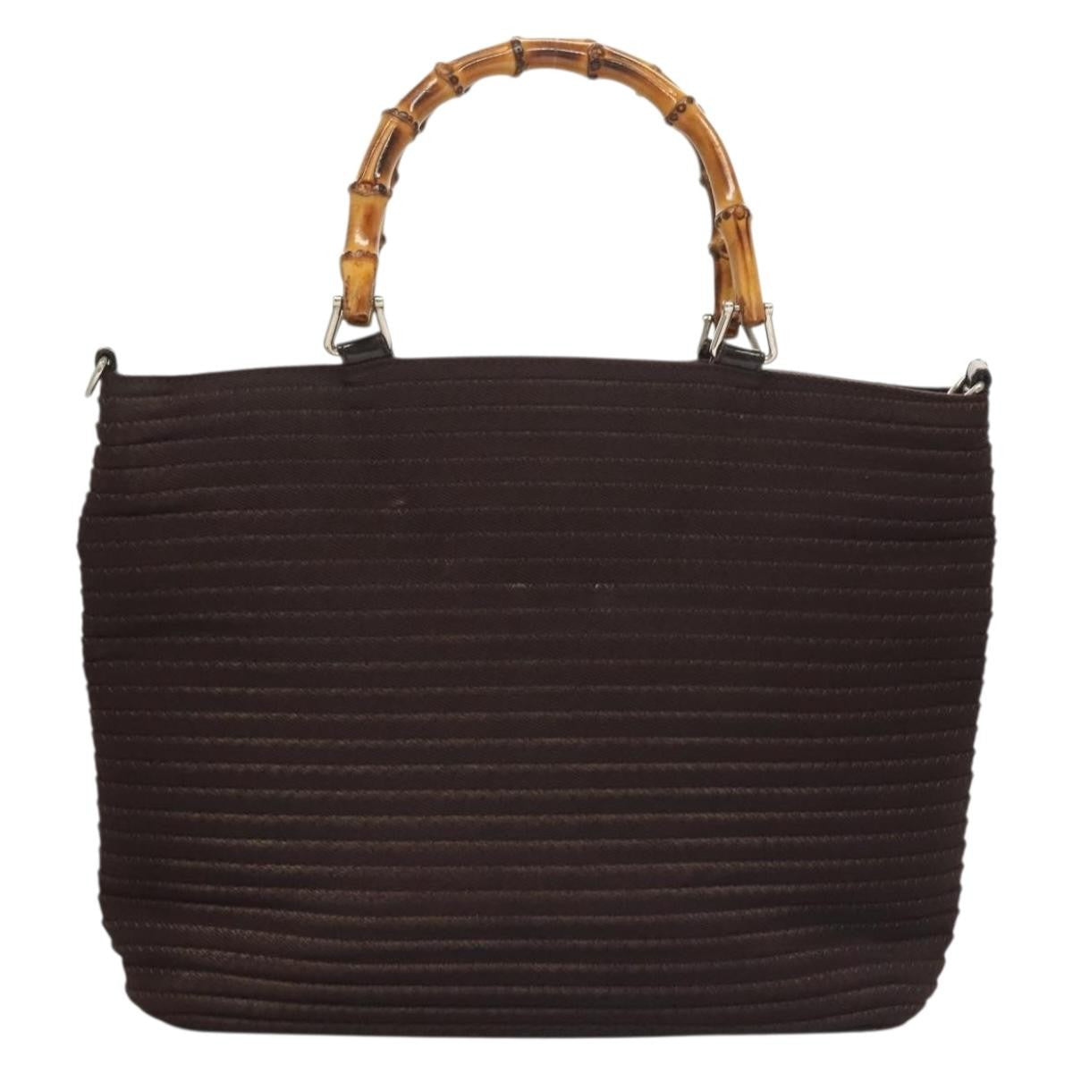 Gucci Vintage Bamboo Handle Tote Nylon Brown Synthetic Bag (Pre-Owned)