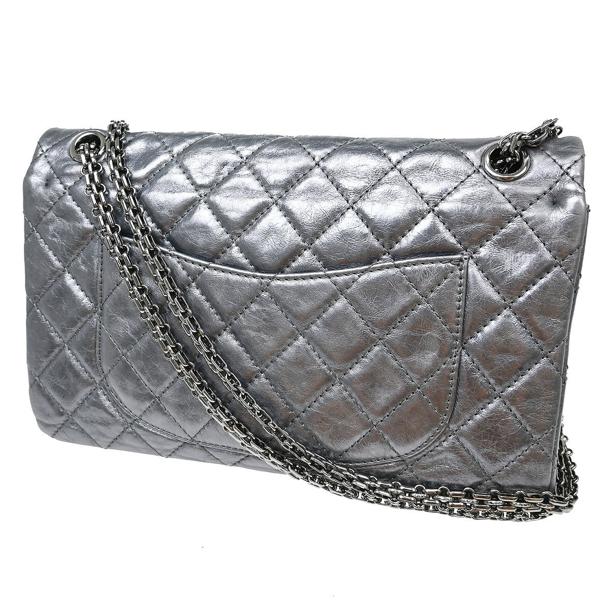 Chanel Reissue 2.55 Flap Bag Metallic Leather Silver Calfskin Handbag (Pre-Owned)