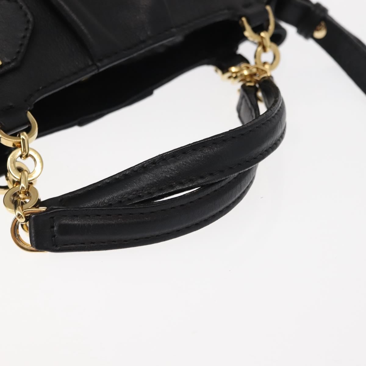 Salvatore Ferragamo W Chain Tote Leather Black Leather Handbag (Pre-Owned)