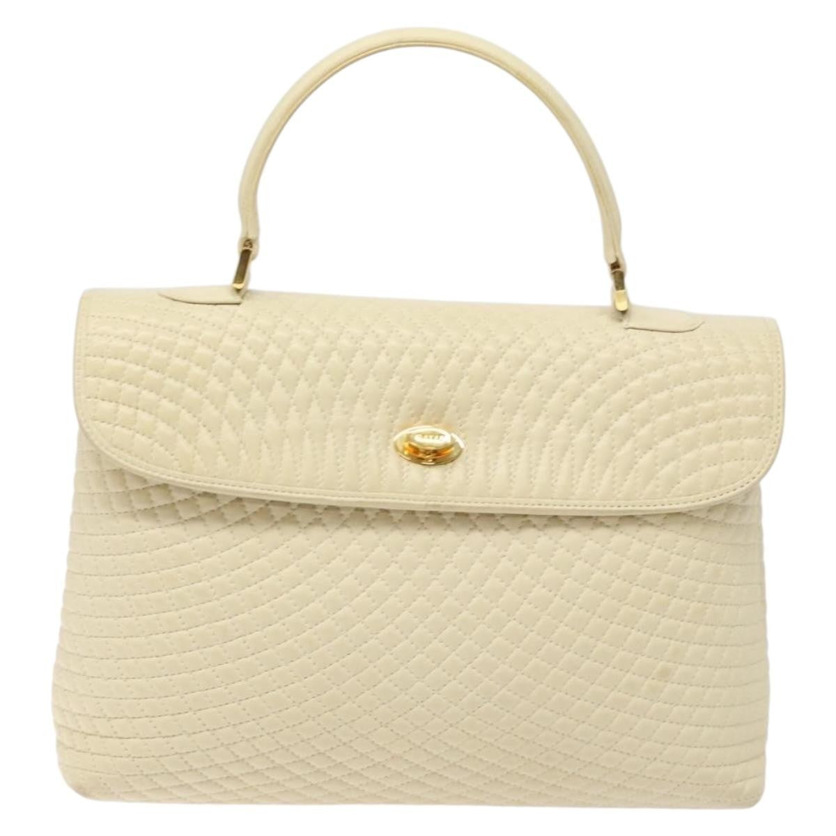 Bally Vintage Flap Handbag Quilted Leather Ecru Leather Handbag (Pre-Owned)
