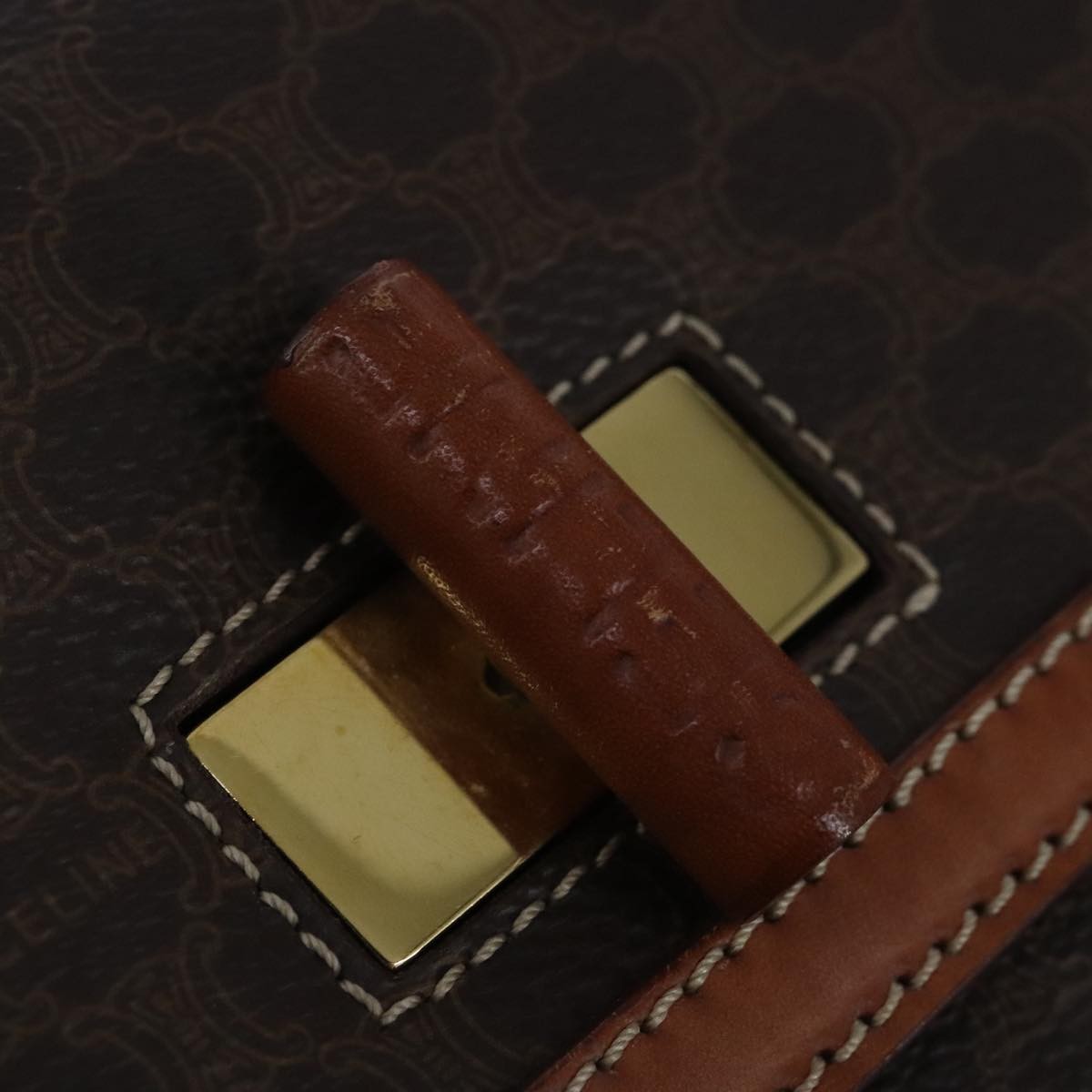 Celine Vintage Convertible Top Handle Bag Macadam Coated Canvas Brown Canvas Handbag (Pre-Owned)