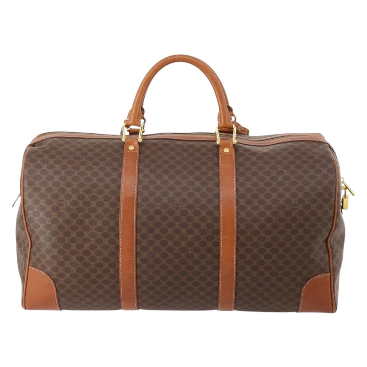 Celine Vintage Macadam Boston Bag Canvas And Leather Brown Pvc Handbag (Pre-Owned)