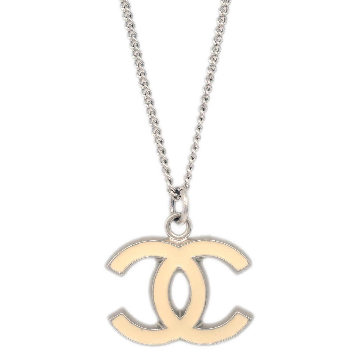 Chanel Cc Logo Pendant Necklace Metal Silver Silver_Plated Necklace Jewelry (Pre-Owned)