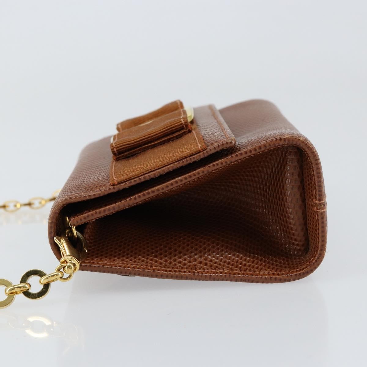 Salvatore Ferragamo Vala Shoulder Bag Embossed Leather Brown Leather Shoulder Bag Bag (Pre-Owned)