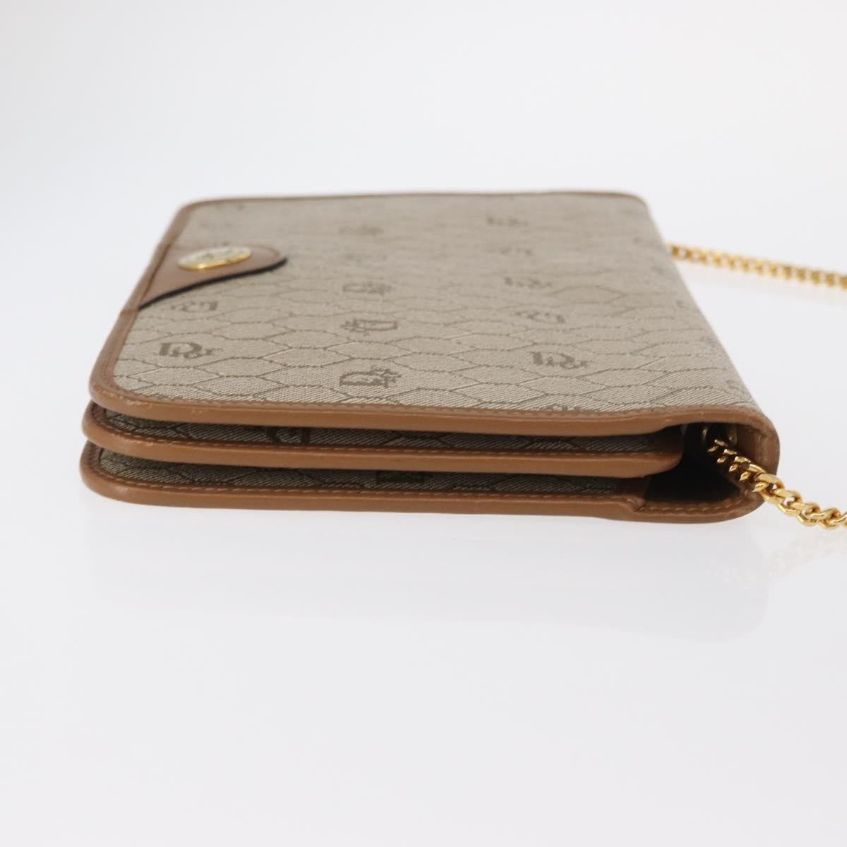 Christian Dior Vintage Honeycomb Chain Canvas Beige Canvas Shoulder Bag Bag (Pre-Owned)