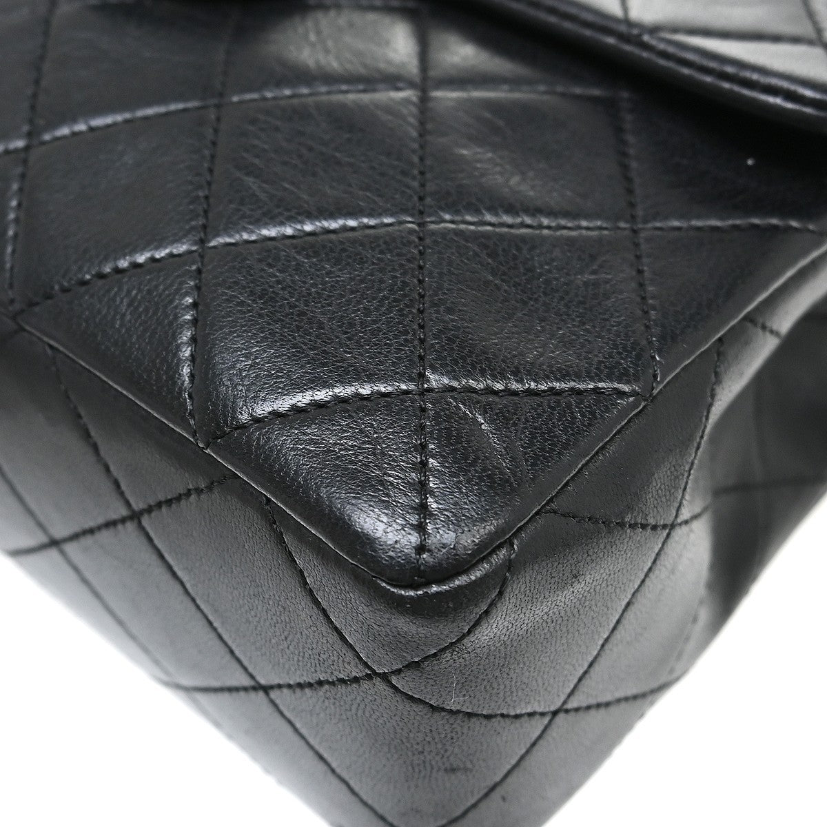 Chanel Vintage Square Classic Single Flap Bag Vertical Quilt Lambskin Black Leather Handbag (Pre-Owned)