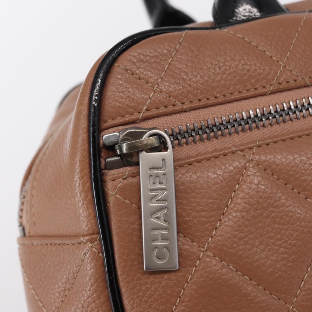 Chanel Embossed Logo Bowler Bag Quilted Caviar Beige Leather Handbag (Pre-Owned)