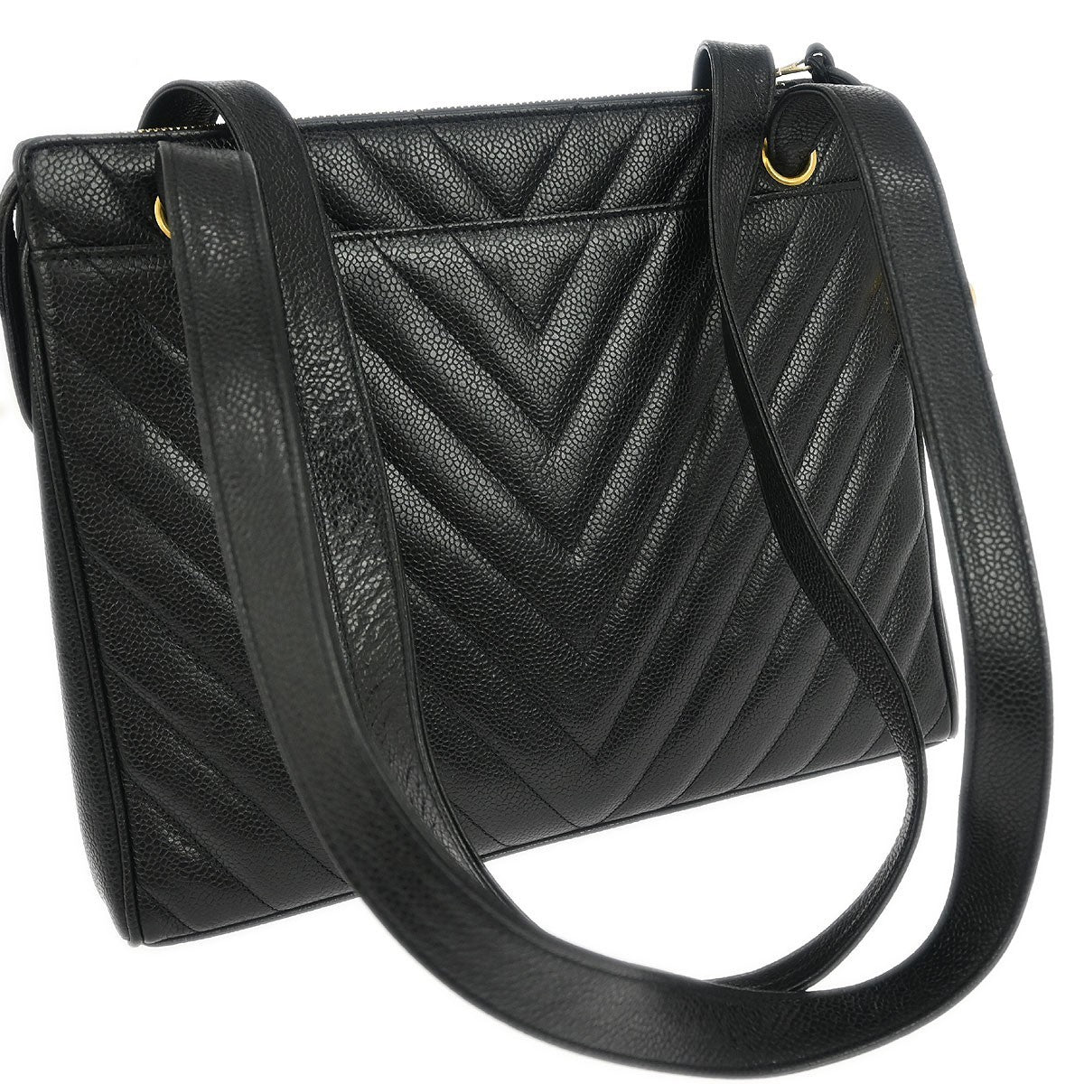 Chanel Vintage Zip Shoulder Bag Chevron Caviar Black Calfskin Shoulder Bag Bag (Pre-Owned)