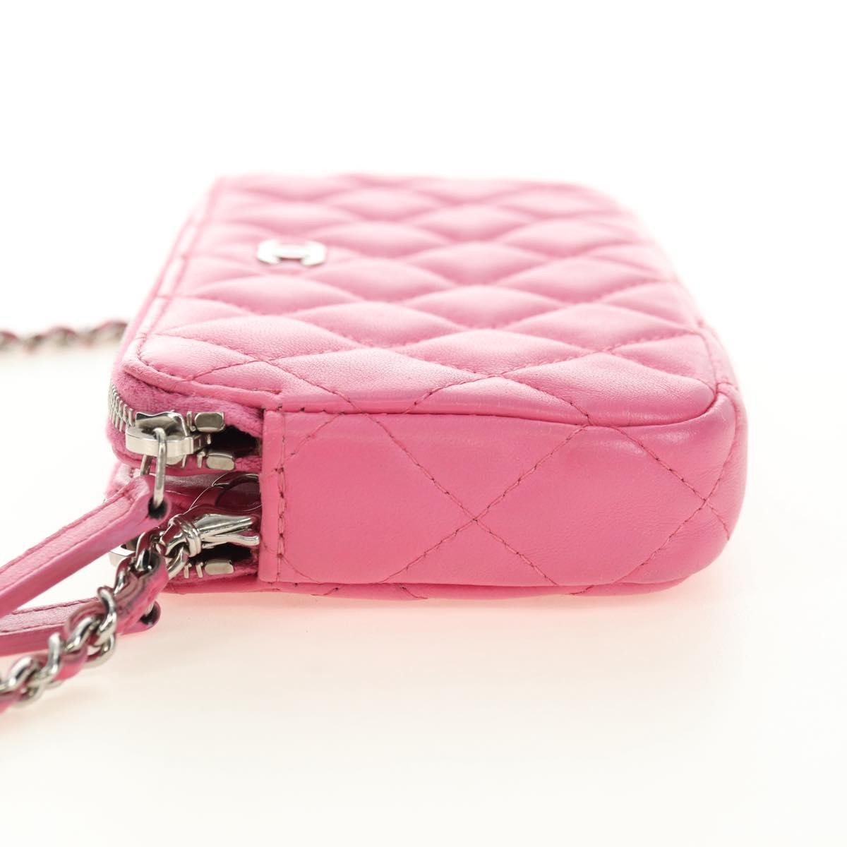 Chanel Double Zip Clutch With Chain Quilted Lambskin Pink Leather Shoulder Bag Bag (Pre-Owned)