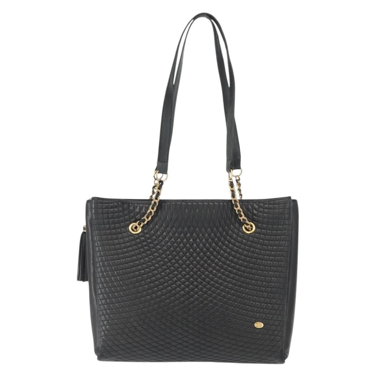 Bally Vintage Chain Shoulder Bag Quilted Leather Navy Leather Shoulder Bag Bag (Pre-Owned)