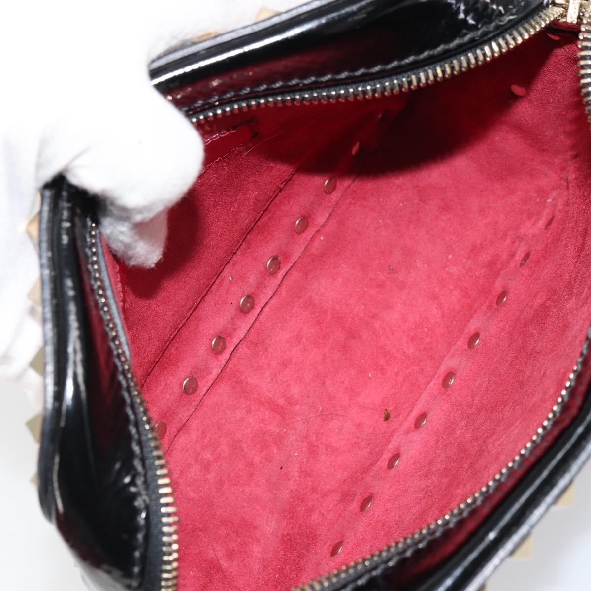 Valentino Garavani Rockstud Chain Camera Crossbody Bag Patent Leather Red Patent_Leather Clutche & Pouche Bag (Pre-Owned)