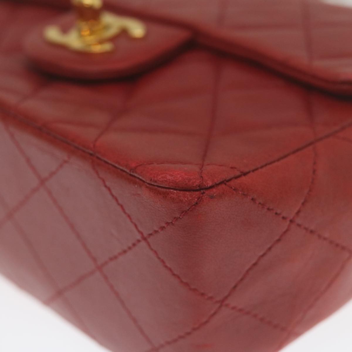 Chanel Vintage Square Chain Handle Flap Bag Quilted Lambskin Red Leather Handbag (Pre-Owned)
