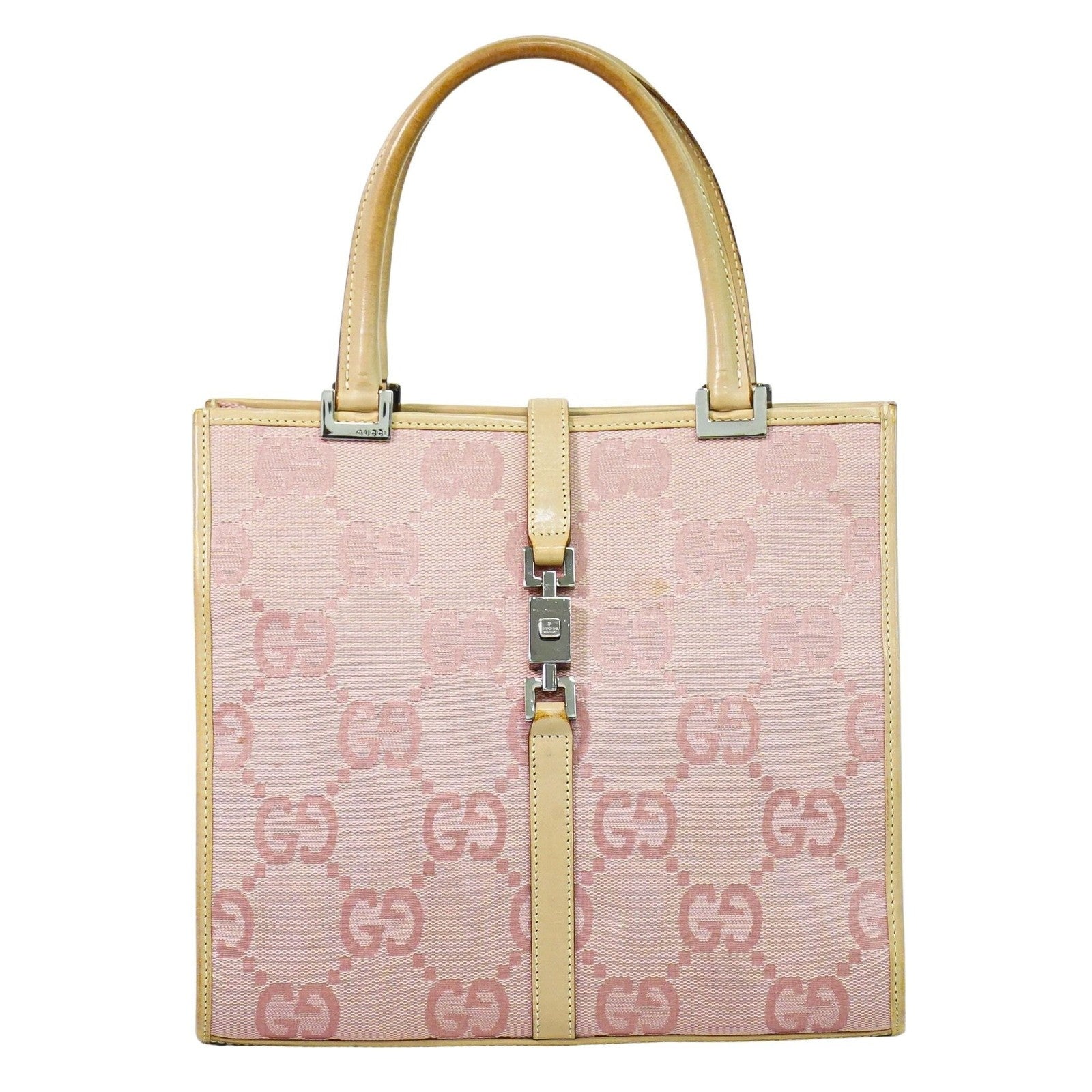 Gucci Jackie 1961 Tote Gg Denim And Leather Pink Canvas Handbag (Pre-Owned)