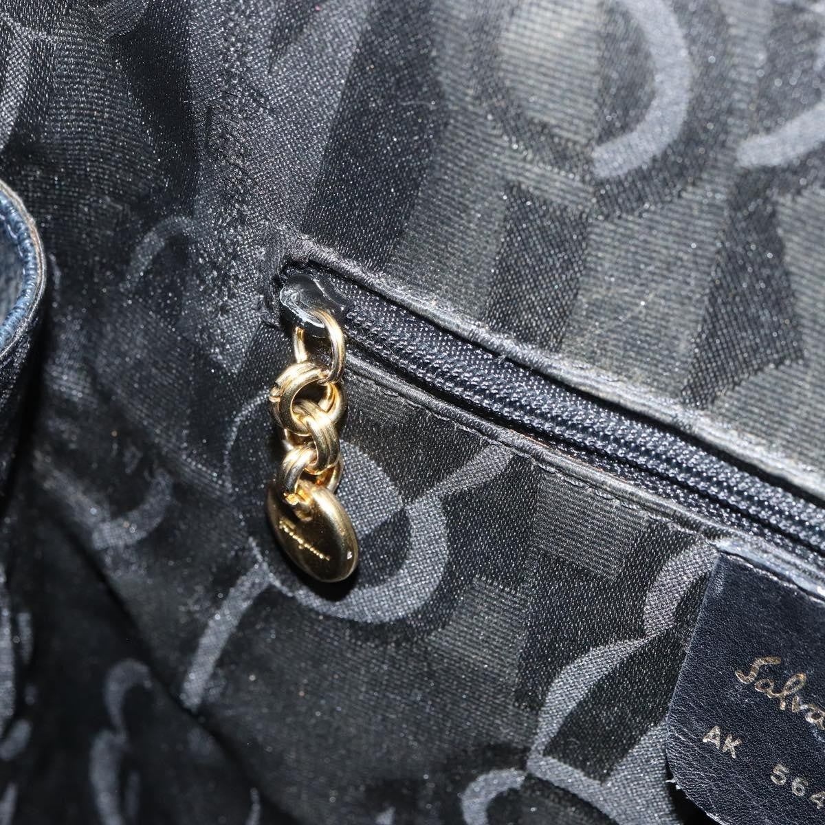 Salvatore Ferragamo Gancini Handbag Leather Navy Leather Handbag (Pre-Owned)
