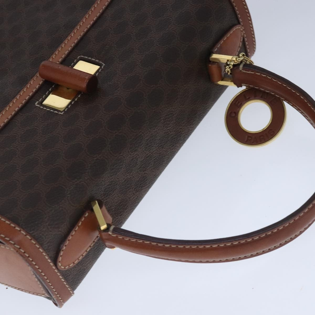 Celine Vintage Convertible Top Handle Bag Macadam Coated Canvas Brown Canvas Handbag (Pre-Owned)